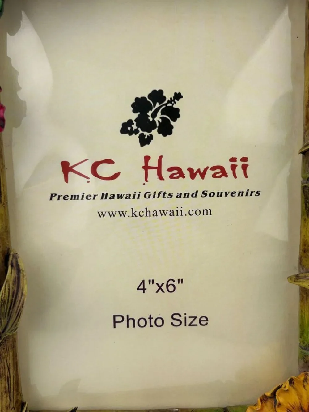 KC Hawaii Hibiscus Bamboo Hawaiian Picture Frame Resin 2004 VTG 4x6 Home Shelf
